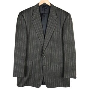 VTG HICKEY FREEMAN Boardroom Wool Jacket Sz 43L Gray Stripe Sport Coat USA Made